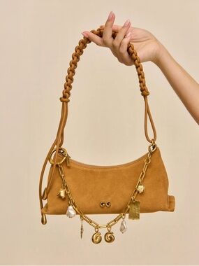 Cult Gaia Bijou Bag Charm Dangle Pearl Gold Logo Chain Accessory MSRP $258 NEW